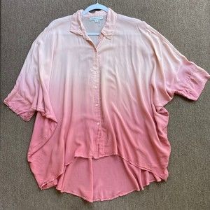 young fabulous broke Hombre Button Front Blouse Dolman Sleeve L Oversize Salmon